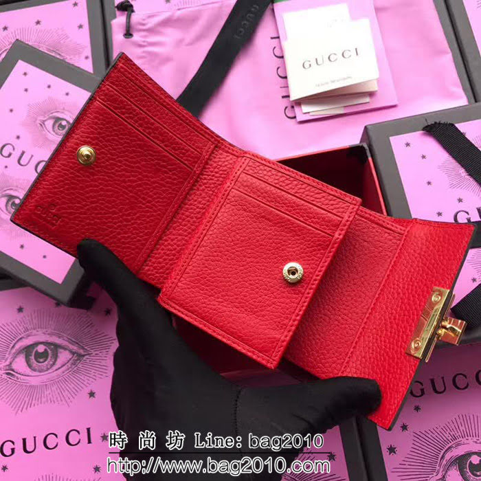 GUCCI古馳 歐洲正品原單 padlock系列 最新款短皮夾 453155 大紅摔紋全皮 WTG1192